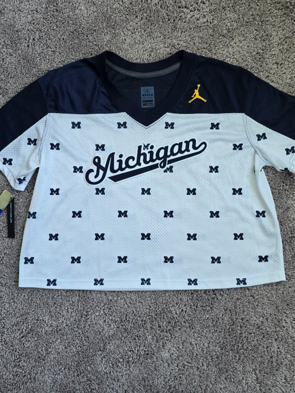 Jordan Michigan Wolverines Womens Cropped Football Jersey Mesh Top XL